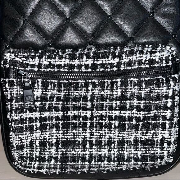 Badgley Mischka Vegan Leather Mini Backpack Quilted with Studs Tweed Fabric NEW main image 14